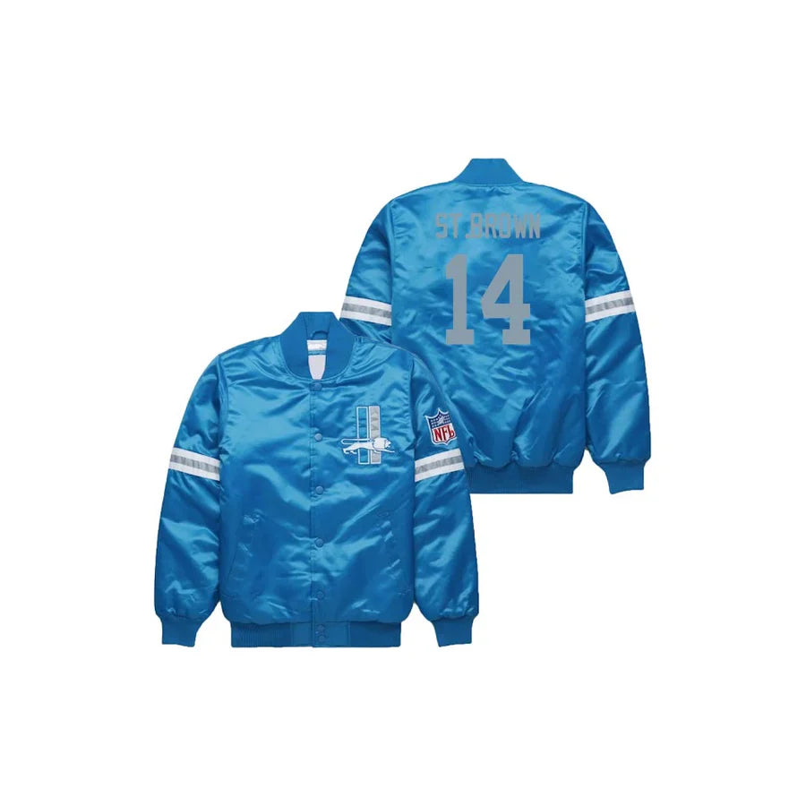 Amon-Ra St. Brown Detroit Lions Satin Bomber Jacket