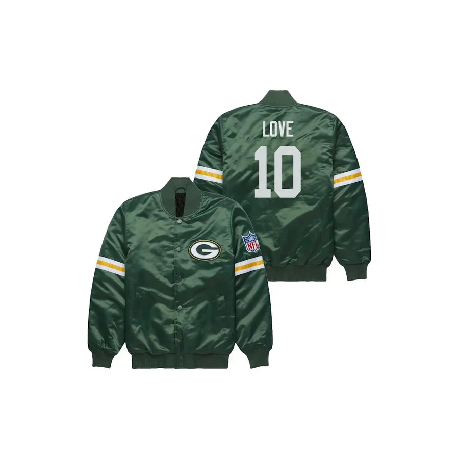 Jordan Love Green Bay Packers Satin Bomber Jacket