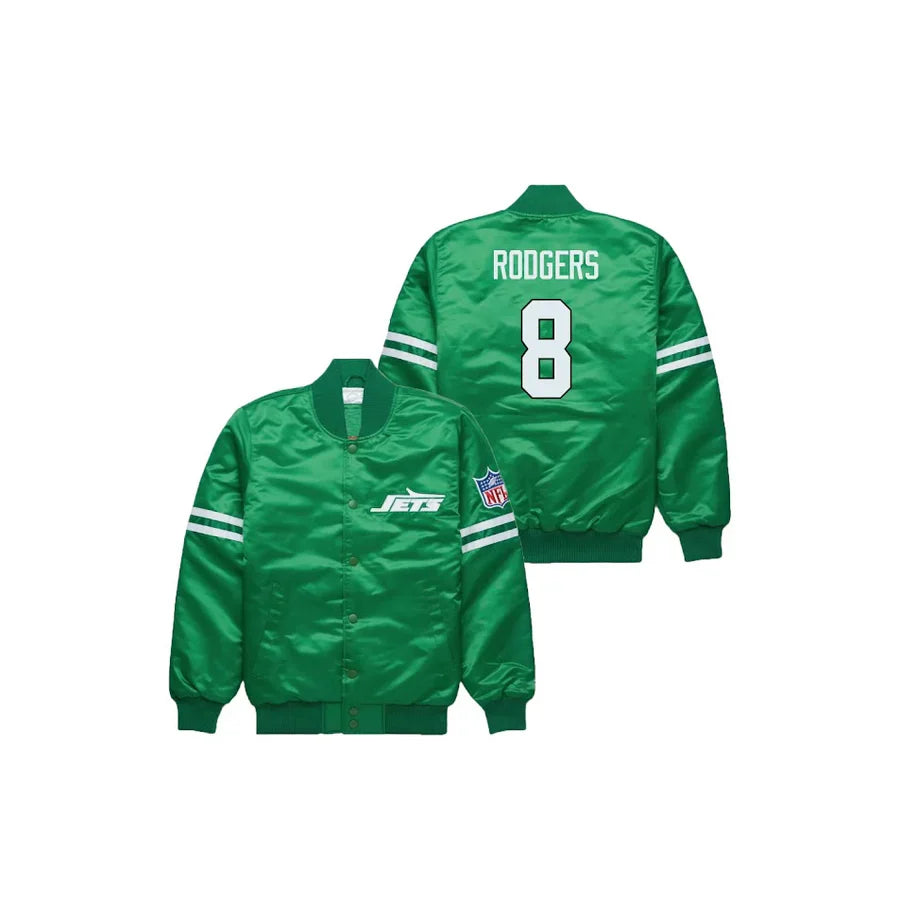 Aaron Rodgers New York Jets Satin Bomber Jacket