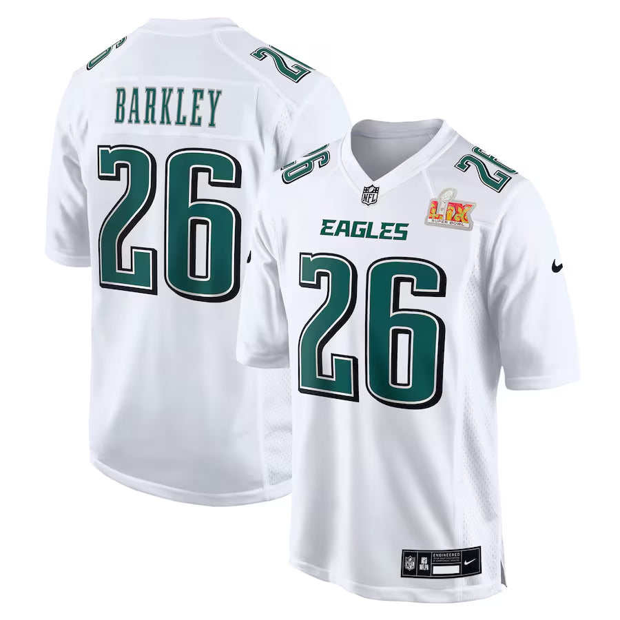 Men's Philadelphia Eagles Saquon Barkley Nike Tundra White Super Bowl LIX Fashion Game Jersey