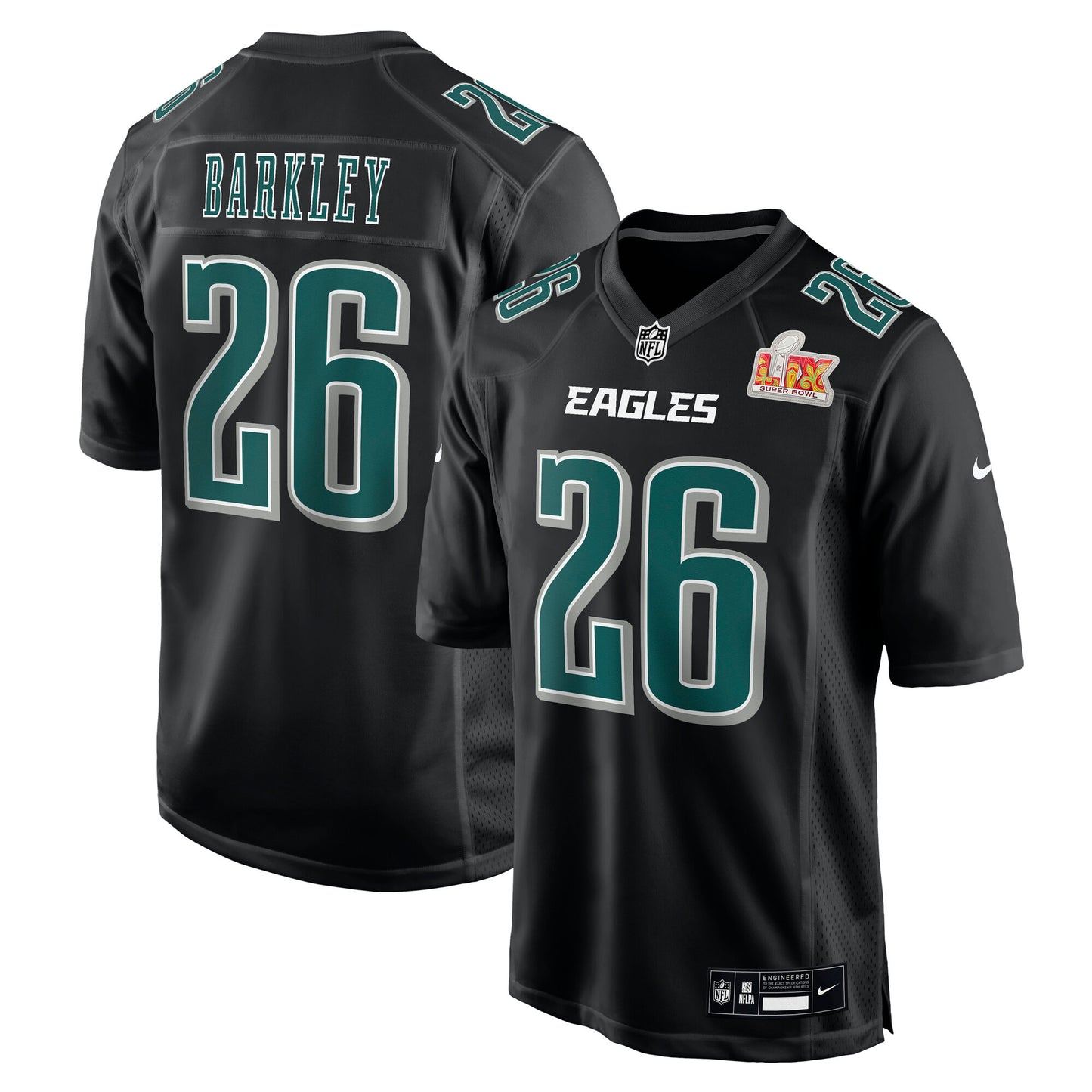 Men's Philadelphia Eagles Saquon Barkley Nike Carbon Black Super Bowl LIX Fashion Game Jersey