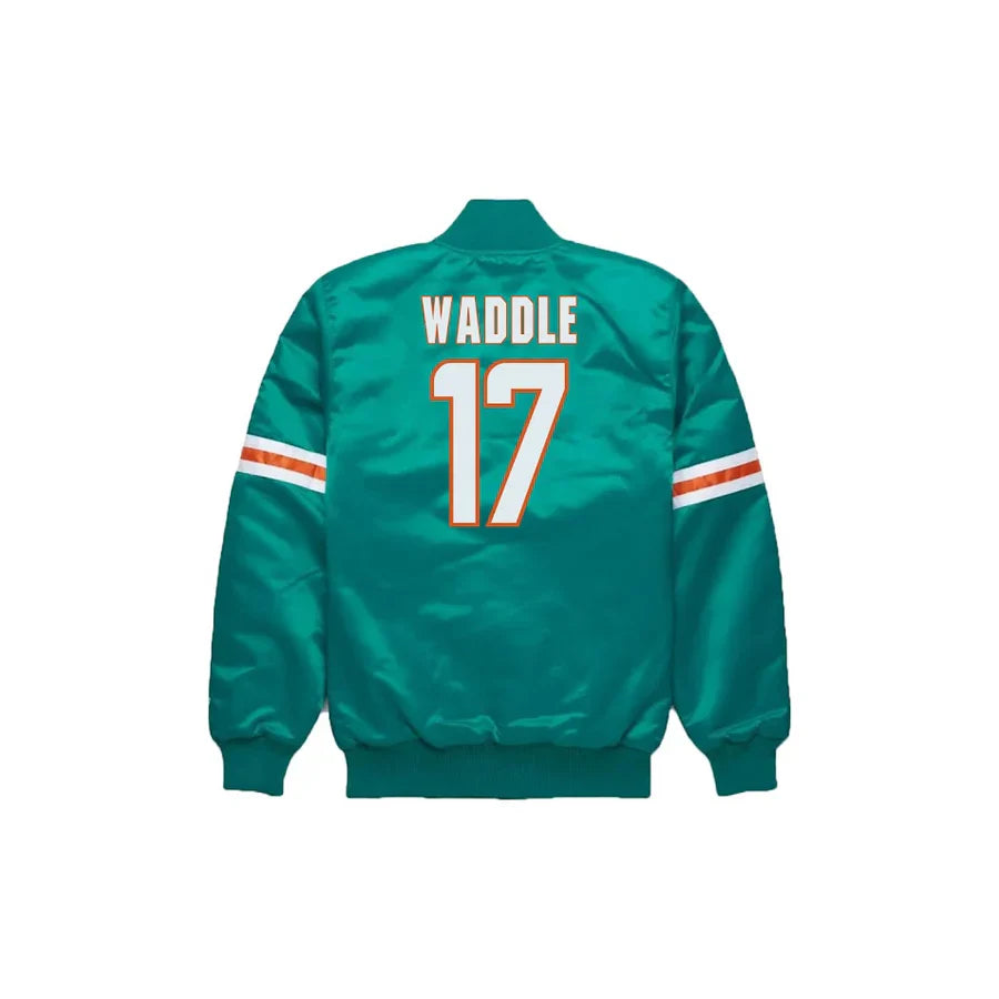 Jaylen Waddle Miami Dolphins Satin Bomber Jacket