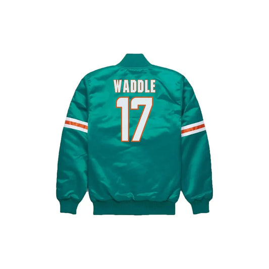 Jaylen Waddle Miami Dolphins Satin Bomber Jacket