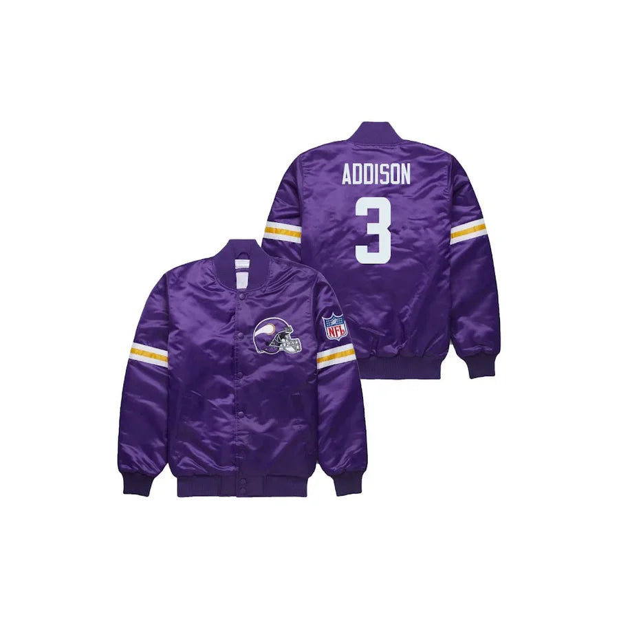 Jordan Addison Minnesota Vikings Satin Bomber Jacket