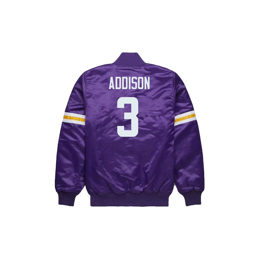 Jordan Addison Minnesota Vikings Satin Bomber Jacket