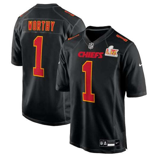 Men's Kansas City Chiefs Xavier Worthy Nike Carbon Black Super Bowl LIX Fashion Game Jersey