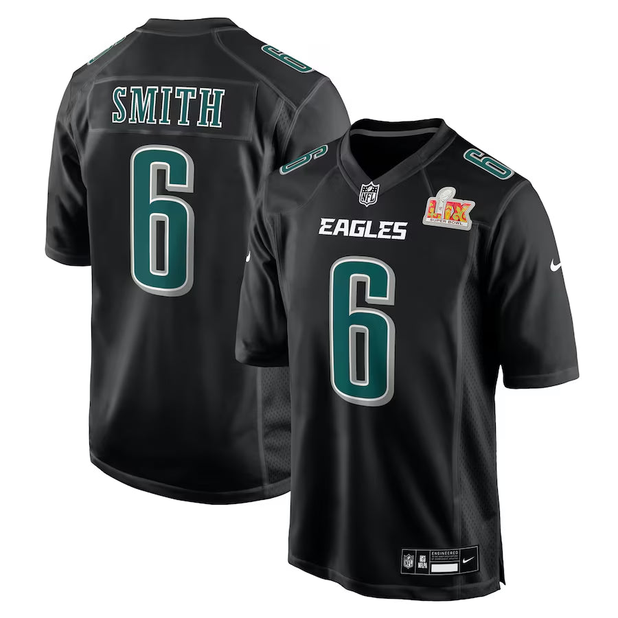 Men's Philadelphia Eagles DeVonta Smith Nike Carbon Black Super Bowl LIX Fashion Game Jersey