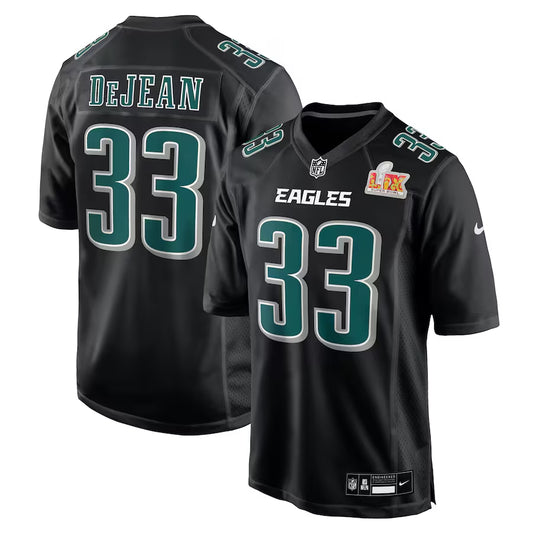 Men's Philadelphia Eagles Cooper DeJean Nike Carbon Black Super Bowl LIX Fashion Game  Jersey