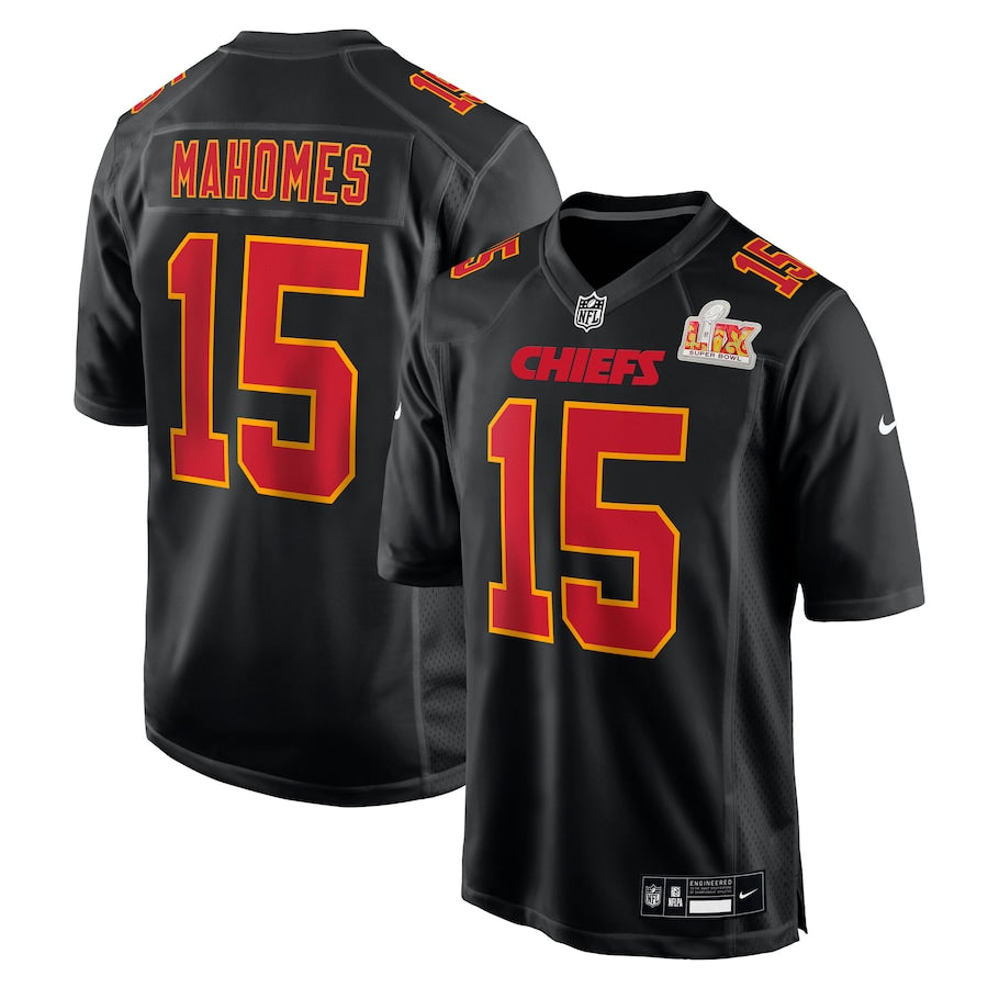 Men's Kansas City Chiefs Patrick Mahomes Nike Carbon Black Super Bowl LIX Fashion Game Jersey