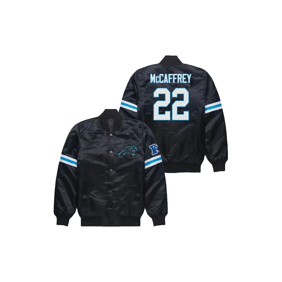 Christian McCaffrey Carolina Panthers Satin Bomber Jacket