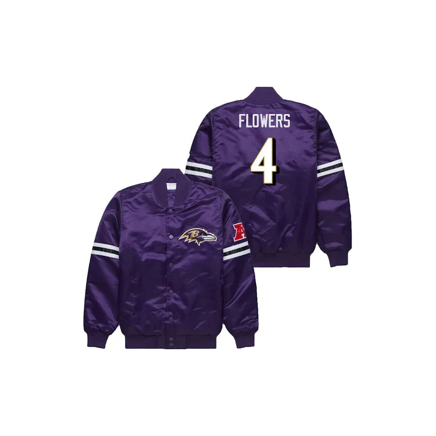 Zay Flowers Baltimore Ravens Satin Bomber Jacket