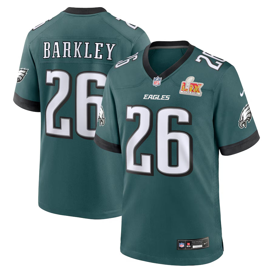 Men's Philadelphia Eagles Saquon Barkley Nike Midnight Green Super Bowl LIX Game  Jersey