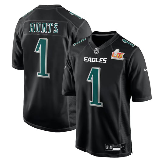 Men's Philadelphia Eagles Jalen Hurts Nike Carbon Black Super Bowl LIX Fashion Game  Jersey