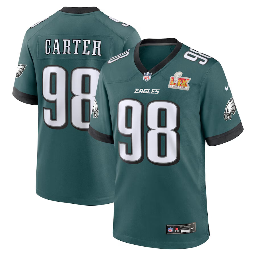 Men's Philadelphia Eagles Jalen Carter Nike Midnight Green Super Bowl LIX Game Jersey