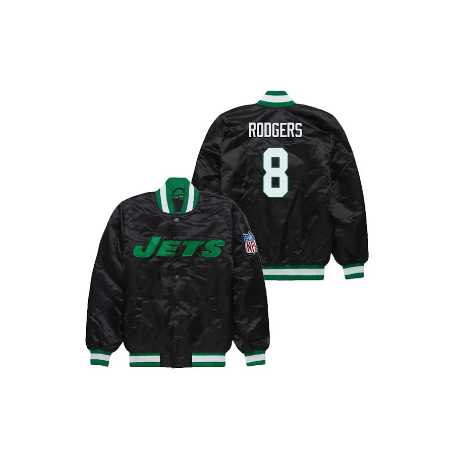 Aaron Rodgers New York Jets Satin Bomber Jacket