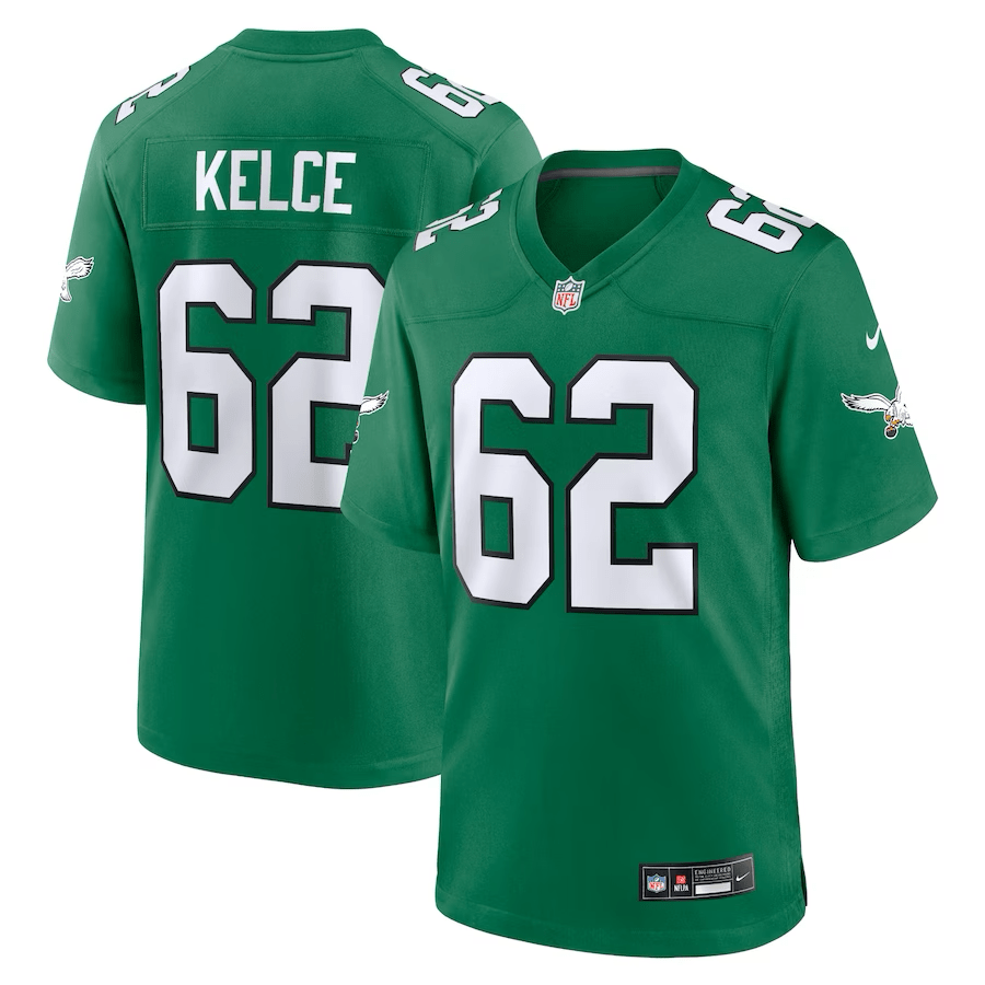 Jason Kelce Kelly Green Philadelphia Eagles Throwback Jersey